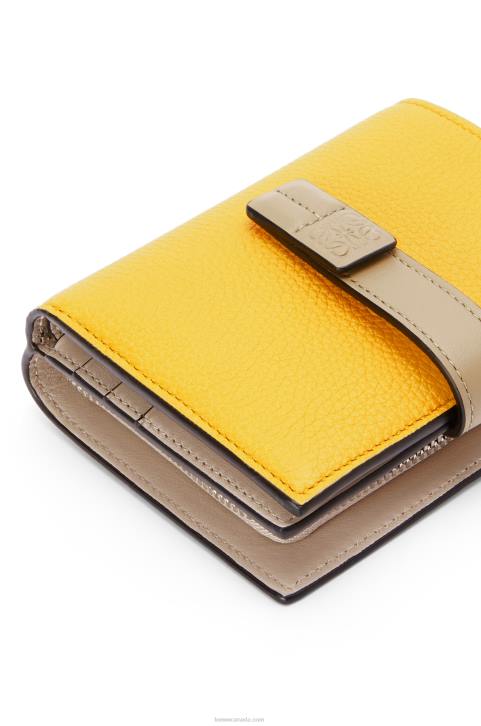 Loewe Compact zip wallet in soft grained calfskin 688V1308 Women Yellow/Clay Green