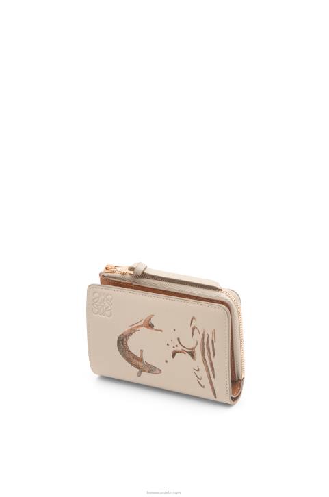 Loewe Fish slim zip wallet in classic calfskin 688V1302 Women Light Oat