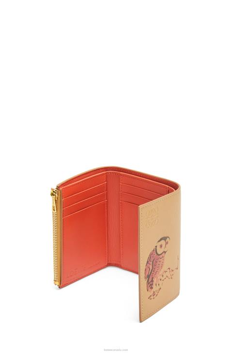 Loewe Owl small vertical wallet in classic calfskin 688V1306 Women Dune