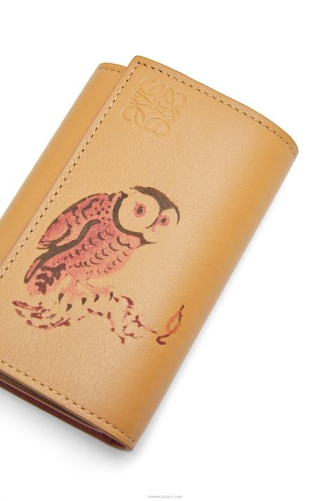 Loewe Owl small vertical wallet in classic calfskin 688V1306 Women Dune