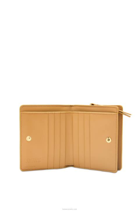 Loewe Puzzle compact zip wallet in classic calfskin 688V1212 Women Angora/Dusty Beige