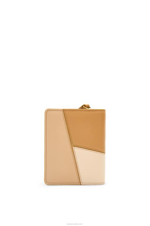 Loewe Puzzle compact zip wallet in classic calfskin 688V1212 Women Angora/Dusty Beige