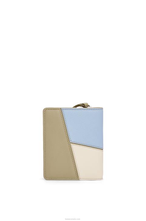 Loewe Puzzle compact zip wallet in classic calfskin 688V1213 Women Dusty Blue/Sage Green
