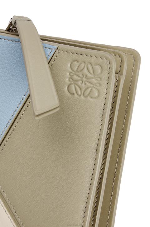 Loewe Puzzle compact zip wallet in classic calfskin 688V1213 Women Dusty Blue/Sage Green