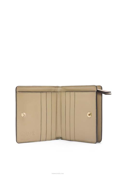 Loewe Puzzle compact zip wallet in classic calfskin 688V1259 Women Clay Green/Butter