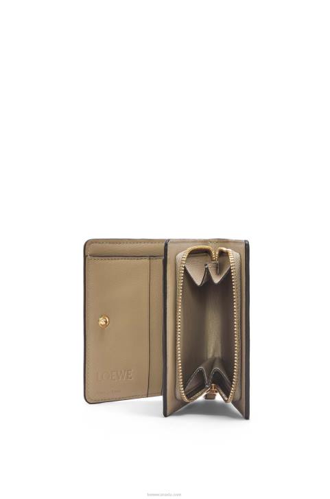 Loewe Puzzle compact zip wallet in classic calfskin 688V1259 Women Clay Green/Butter