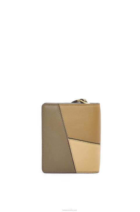 Loewe Puzzle compact zip wallet in classic calfskin 688V1259 Women Clay Green/Butter