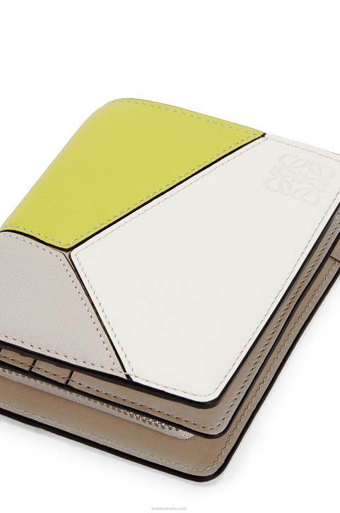 Loewe Puzzle compact zip wallet in classic calfskin 688V1262 Women Lime Yellow/Light Oat