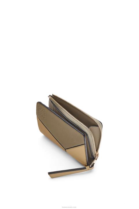 Loewe Puzzle slim bifold wallet in classic calf 688V1258 Women Clay Green/Butter