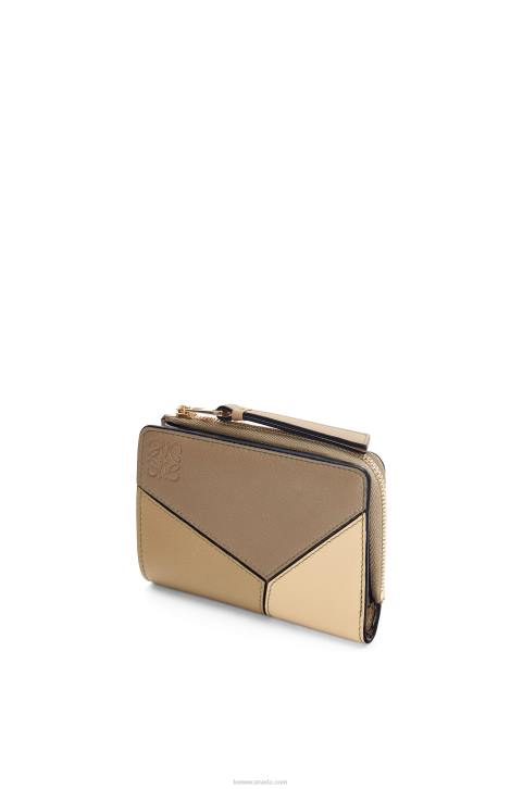 Loewe Puzzle slim bifold wallet in classic calf 688V1258 Women Clay Green/Butter