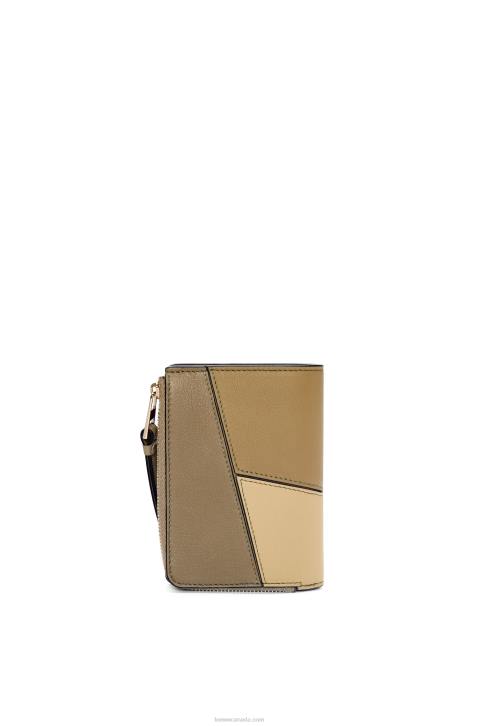Loewe Puzzle slim bifold wallet in classic calf 688V1258 Women Clay Green/Butter