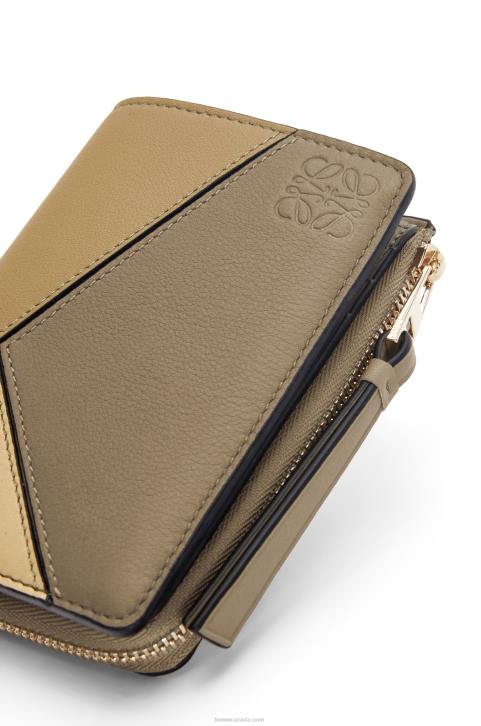 Loewe Puzzle slim bifold wallet in classic calf 688V1258 Women Clay Green/Butter