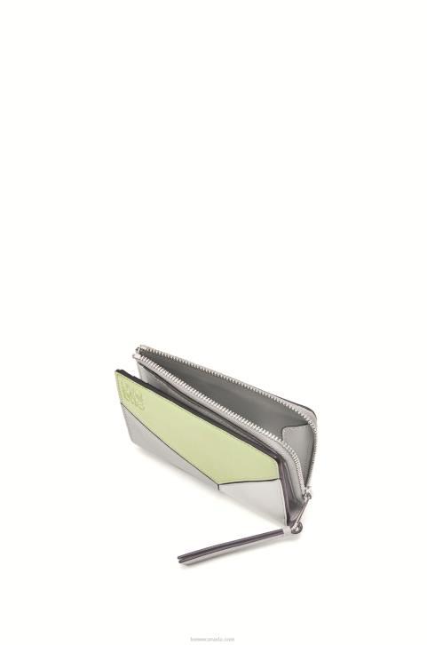 Loewe Puzzle slim bifold wallet in classic calf 688V1260 Women Ash Grey/Light Celadon