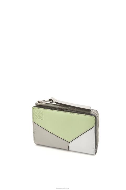 Loewe Puzzle slim bifold wallet in classic calf 688V1260 Women Ash Grey/Light Celadon