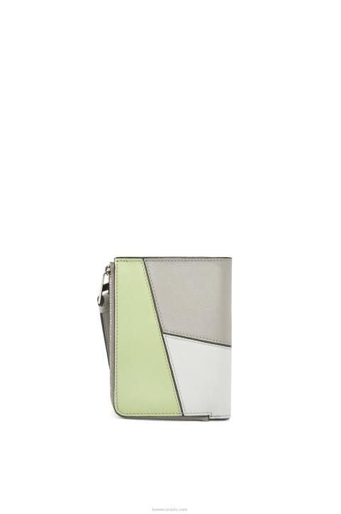 Loewe Puzzle slim bifold wallet in classic calf 688V1260 Women Ash Grey/Light Celadon