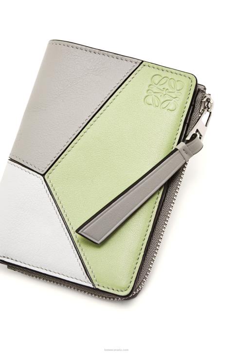 Loewe Puzzle slim bifold wallet in classic calf 688V1260 Women Ash Grey/Light Celadon