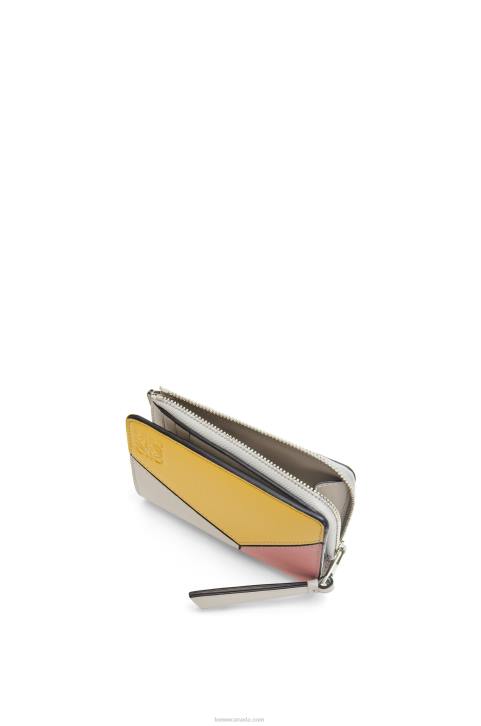 Loewe Puzzle slim bifold wallet in classic calf 688V1263 Women Ghost/Peach Bloom