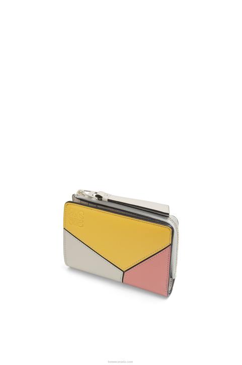 Loewe Puzzle slim bifold wallet in classic calf 688V1263 Women Ghost/Peach Bloom