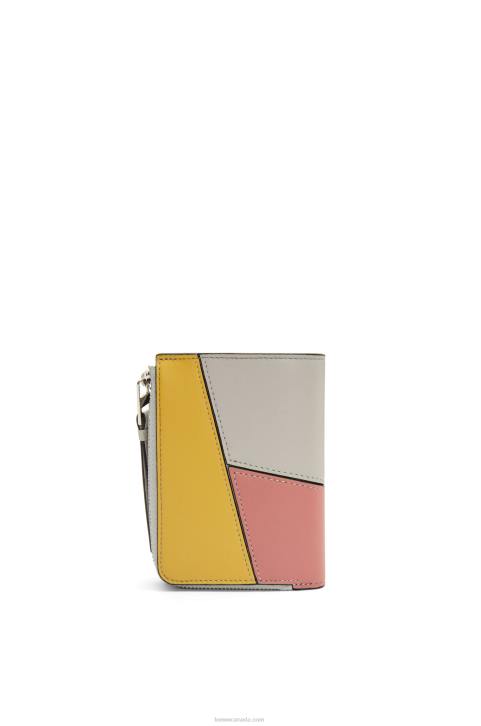 Loewe Puzzle slim bifold wallet in classic calf 688V1263 Women Ghost/Peach Bloom