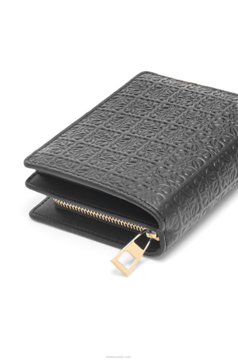 Loewe Repeat compact zip wallet in embossed silk calfskin 688V1275 Women Black