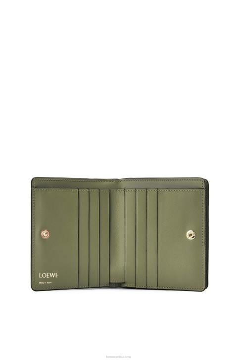 Loewe Repeat compact zip wallet in embossed silk calfskin 688V1278 Women Avocado Green