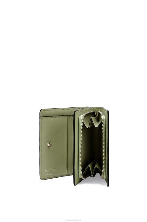 Loewe Repeat compact zip wallet in embossed silk calfskin 688V1278 Women Avocado Green