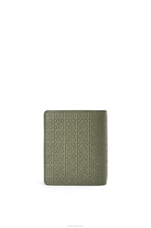 Loewe Repeat compact zip wallet in embossed silk calfskin 688V1278 Women Avocado Green