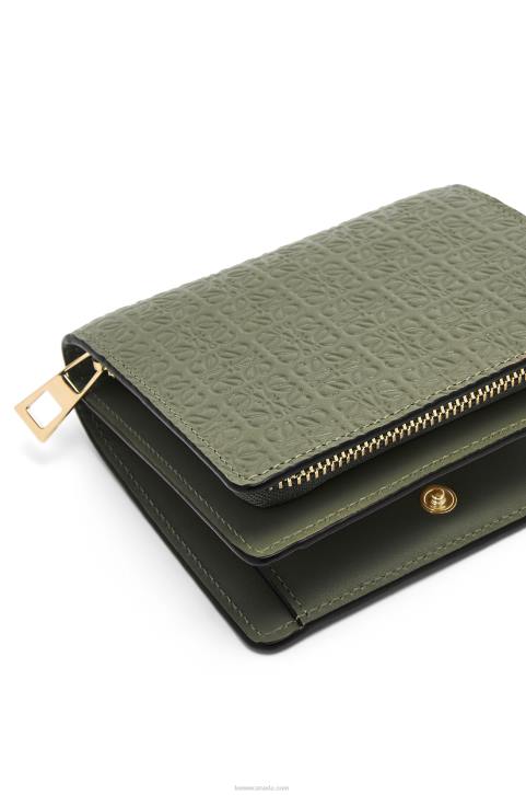 Loewe Repeat compact zip wallet in embossed silk calfskin 688V1278 Women Avocado Green