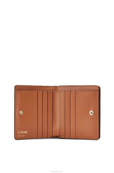 Loewe Repeat compact zip wallet in embossed silk calfskin 688V1281 Women Tan