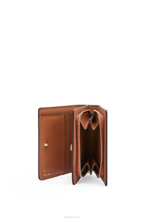 Loewe Repeat compact zip wallet in embossed silk calfskin 688V1281 Women Tan