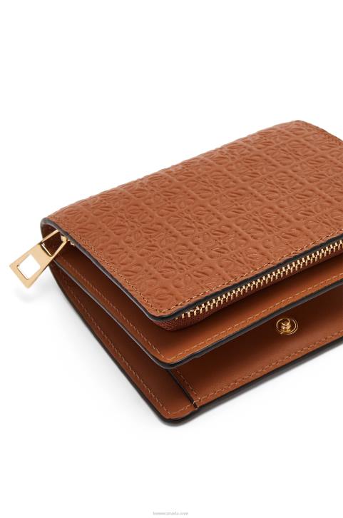 Loewe Repeat compact zip wallet in embossed silk calfskin 688V1281 Women Tan