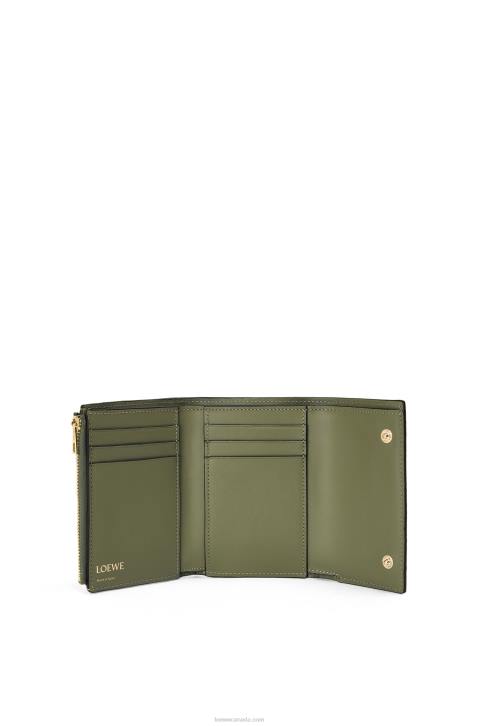 Loewe Repeat small vertical wallet in embossed silk calfskin 688V1279 Women Avocado Green
