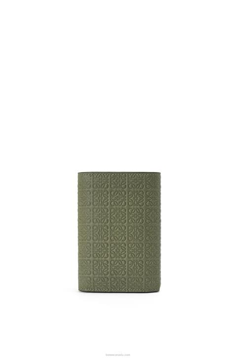 Loewe Repeat small vertical wallet in embossed silk calfskin 688V1279 Women Avocado Green