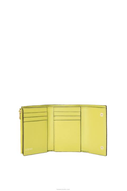 Loewe Repeat small vertical wallet in embossed silk calfskin 688V1313 Women Lime Yellow