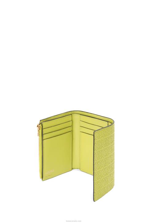 Loewe Repeat small vertical wallet in embossed silk calfskin 688V1313 Women Lime Yellow