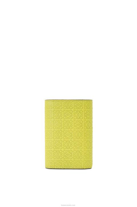Loewe Repeat small vertical wallet in embossed silk calfskin 688V1313 Women Lime Yellow