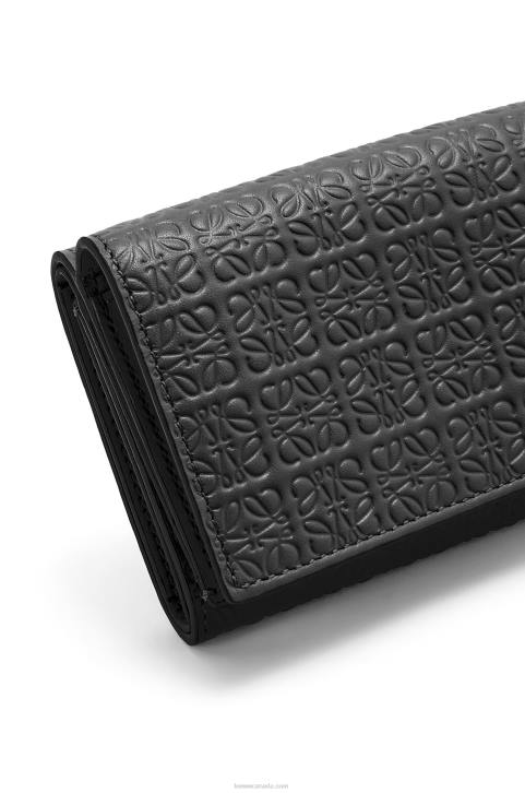Loewe Repeat trifold wallet in embossed silk calfskin 688V1274 Women Black