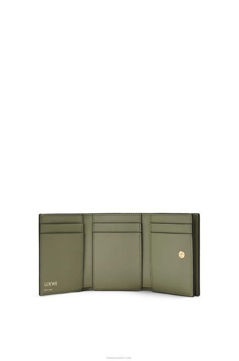 Loewe Repeat trifold wallet in embossed silk calfskin 688V1277 Women Avocado Green