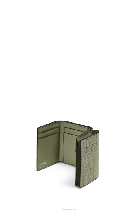 Loewe Repeat trifold wallet in embossed silk calfskin 688V1277 Women Avocado Green