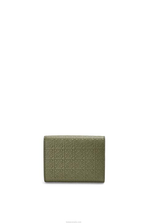 Loewe Repeat trifold wallet in embossed silk calfskin 688V1277 Women Avocado Green