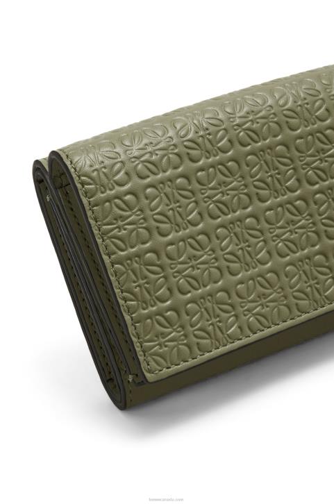 Loewe Repeat trifold wallet in embossed silk calfskin 688V1277 Women Avocado Green