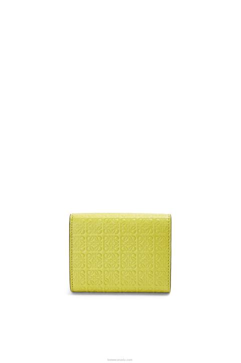 Loewe Repeat trifold wallet in embossed silk calfskin 688V1317 Women Lime Yellow