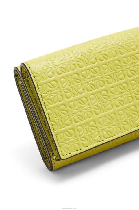 Loewe Repeat trifold wallet in embossed silk calfskin 688V1317 Women Lime Yellow