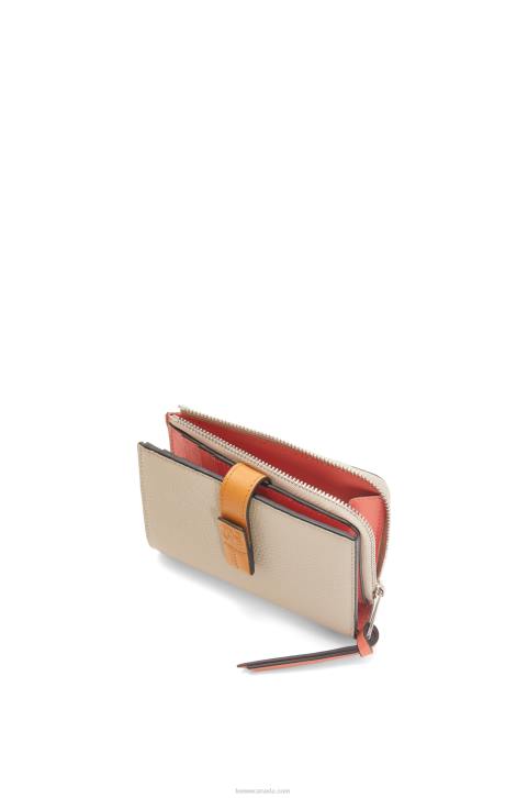 Loewe Slim zip bifold wallet in soft grained calfskin 688V1220 Women Light Oat/Honey