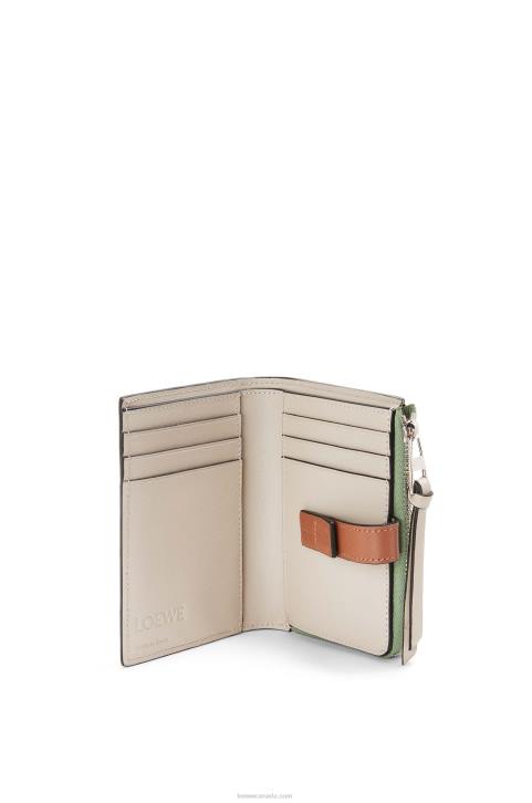 Loewe Slim zip bifold wallet in soft grained calfskin 688V1224 Women Rosemary/Tan