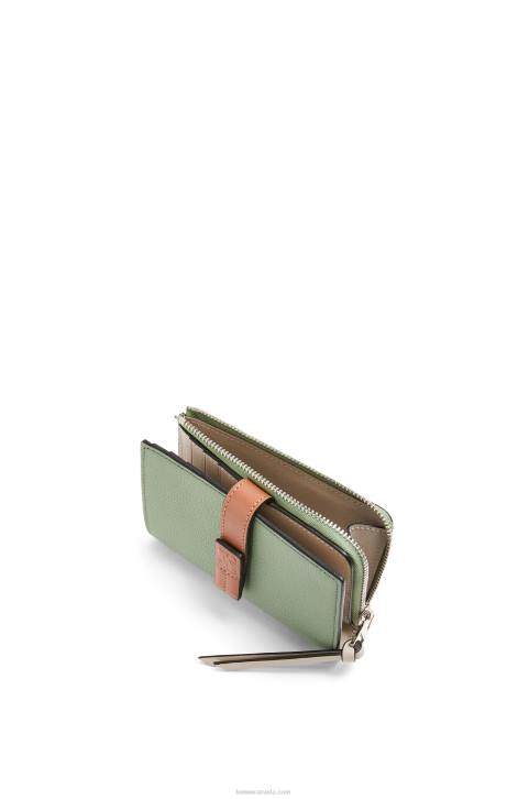 Loewe Slim zip bifold wallet in soft grained calfskin 688V1224 Women Rosemary/Tan