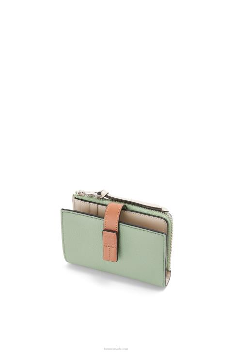 Loewe Slim zip bifold wallet in soft grained calfskin 688V1224 Women Rosemary/Tan