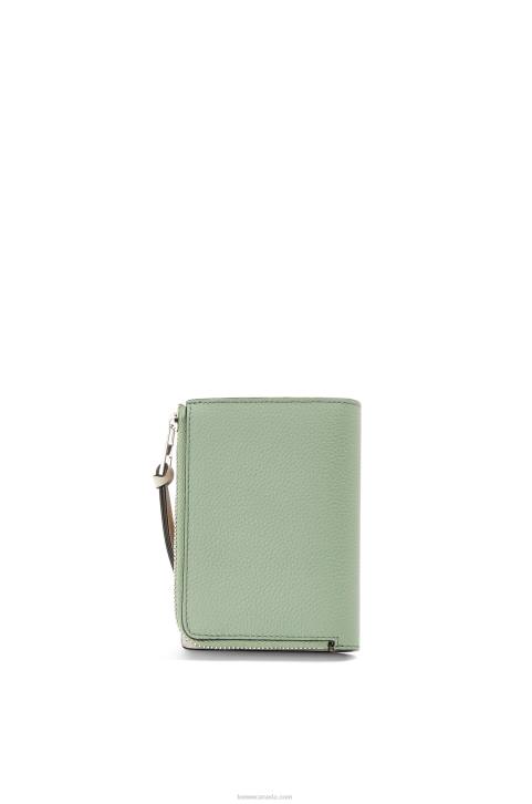 Loewe Slim zip bifold wallet in soft grained calfskin 688V1224 Women Rosemary/Tan