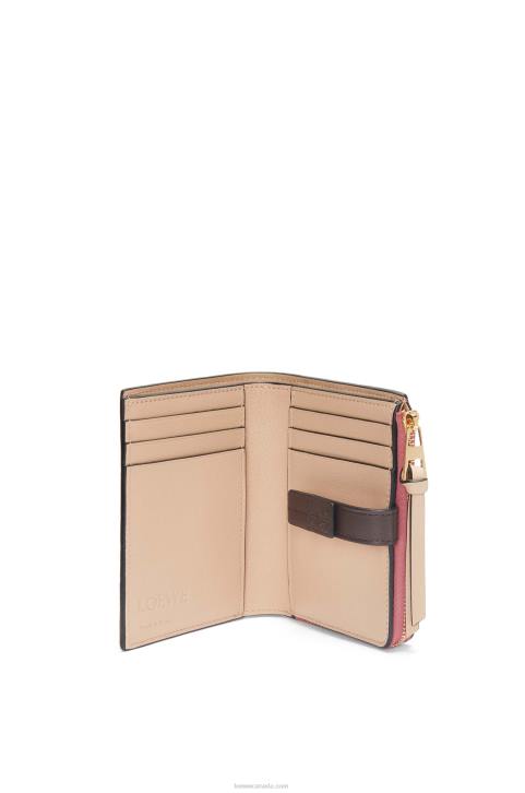 Loewe Slim zip bifold wallet in soft grained calfskin 688V1242 Women Plumrose/Chocolate