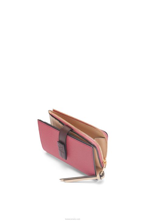 Loewe Slim zip bifold wallet in soft grained calfskin 688V1242 Women Plumrose/Chocolate